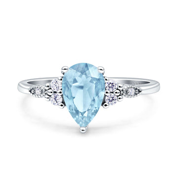 Vintage Teardrop Pear Engagement Ring Simulated Aquamarine CZ 925 Sterling Silver Wholesale